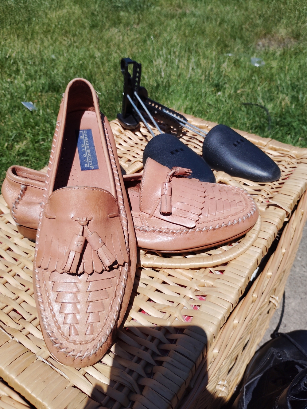 Giorgio Brutini Tan Leather Tassel Woven Loafers - Picture 1 of 7